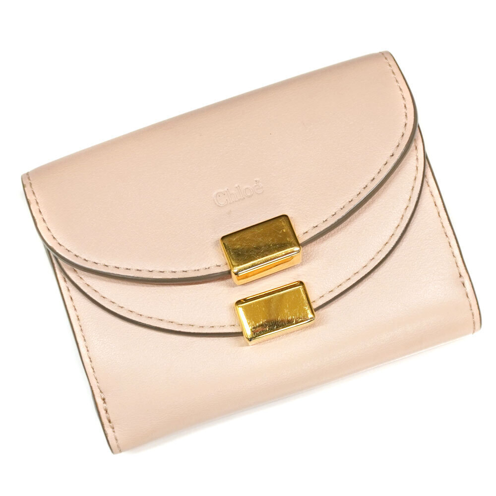 Chloe Georgia Compact Wallet Beige Leather